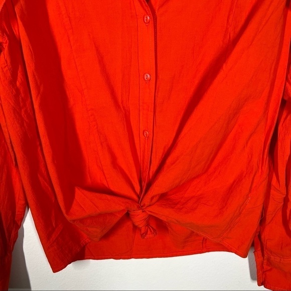 Current Elliot The Asley Button Up Ruffle Shirt Front Knot Size Medium Cotton - Picture 5 of 12